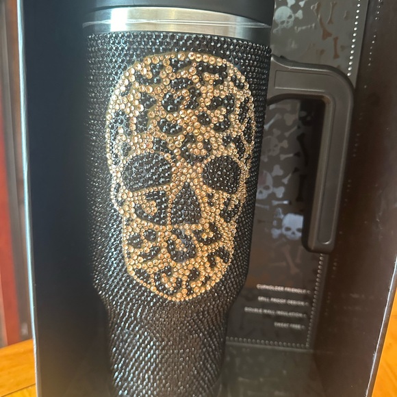 HYDRAPEAK Limited Edition SKULL tumbler 40 oz BLING cheetah rhinestone black - Picture 1 of 7